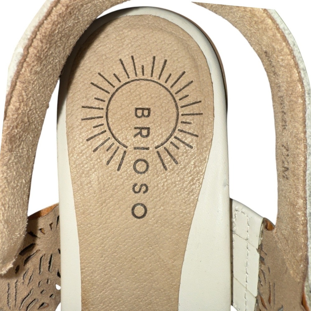 Brioso 7.5 Paloma Ivory Leather‎ Slingback Sandals With Laser Cut Detail - Picture 6 of 8